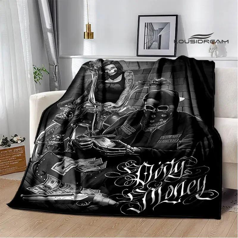 Retro Totenkopf Motorrad bedruckte Decken Picknickdecke Flansch Warme Decke Haus Reise Decken Bettwäsche Geburtstagsgeschenk