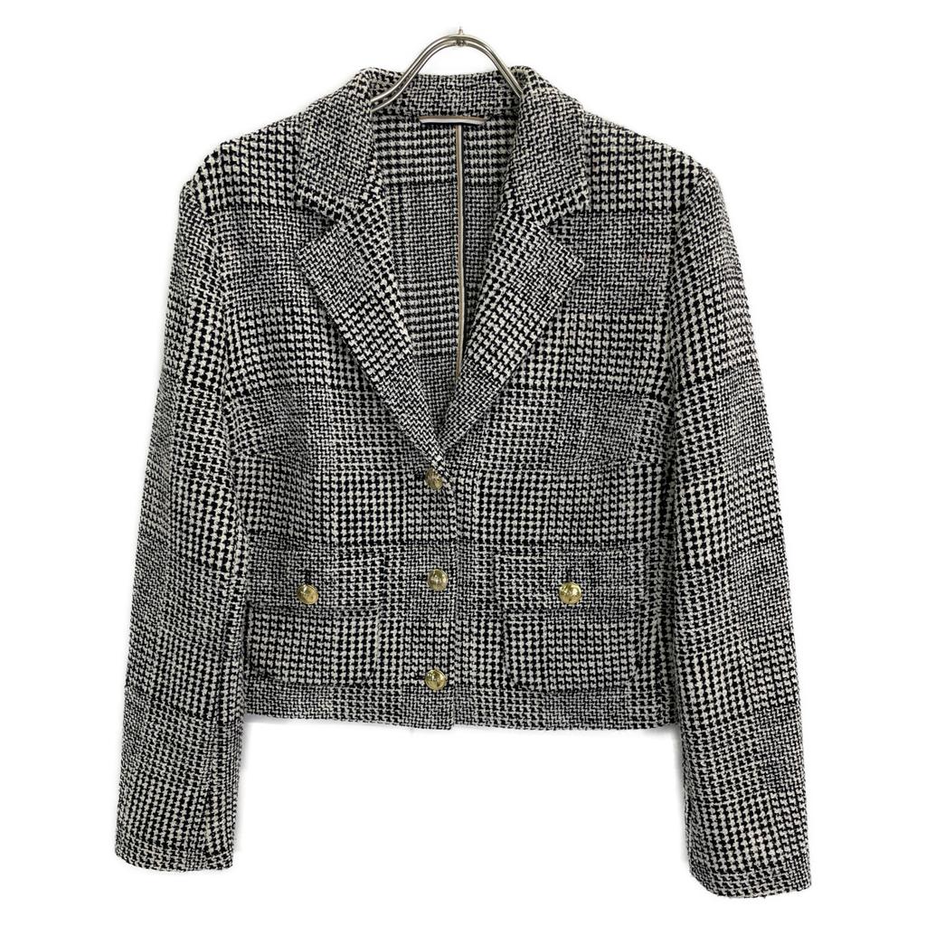 BOSS Grey Glen Check Gold Button Tweet Cropped Jacket Jacket 40 grayUsed