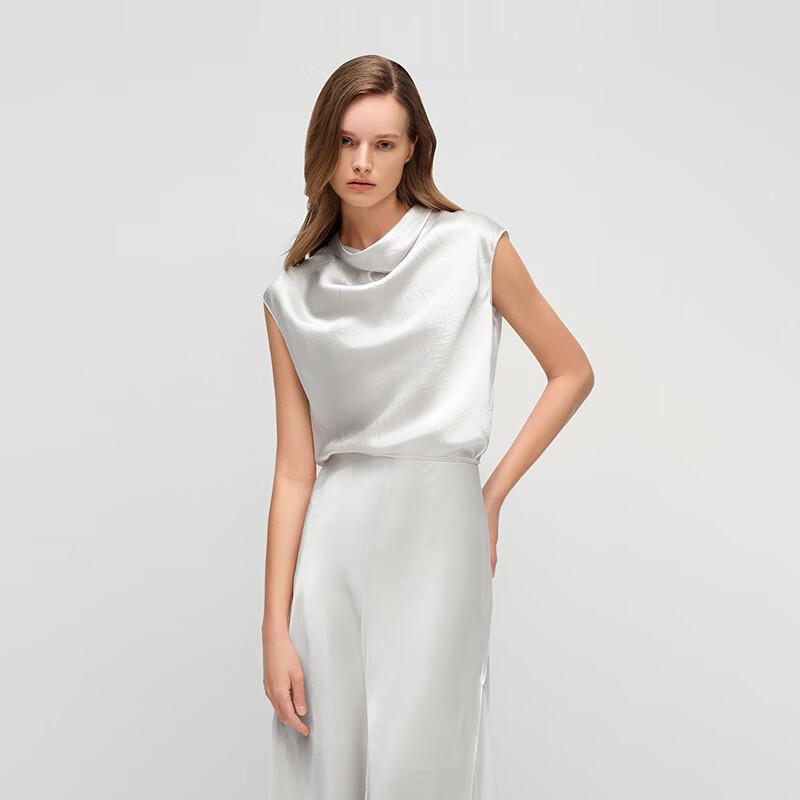 OVVOVV Women s Glossy Acetate Cap Sleeve Draped Neck Top L