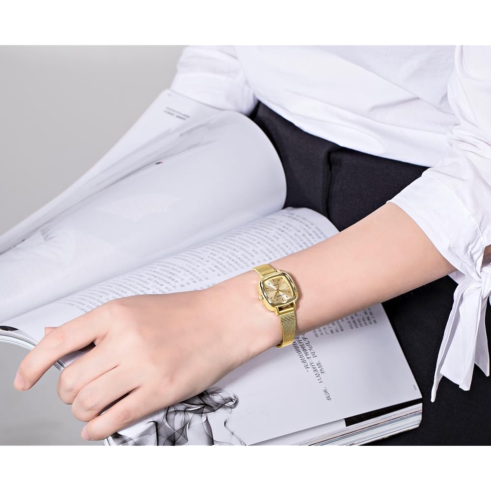 "Fashion Quartz Women's Watch Gold Slim Mesh Band Waterproof Simple Design"