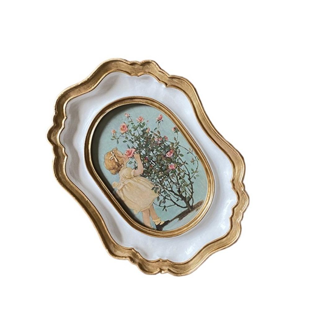 European Vintage Gold Photo Frame 6 Inch Resin Carving Picture Display Tabletop Ornament for Office Living Room Home Decor