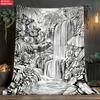 Forest Waterfall Coloring Portable Blanket, 2D Flat Lightweight Home Decor Travel Camping, Soft Warm Digital Printed Fabric
