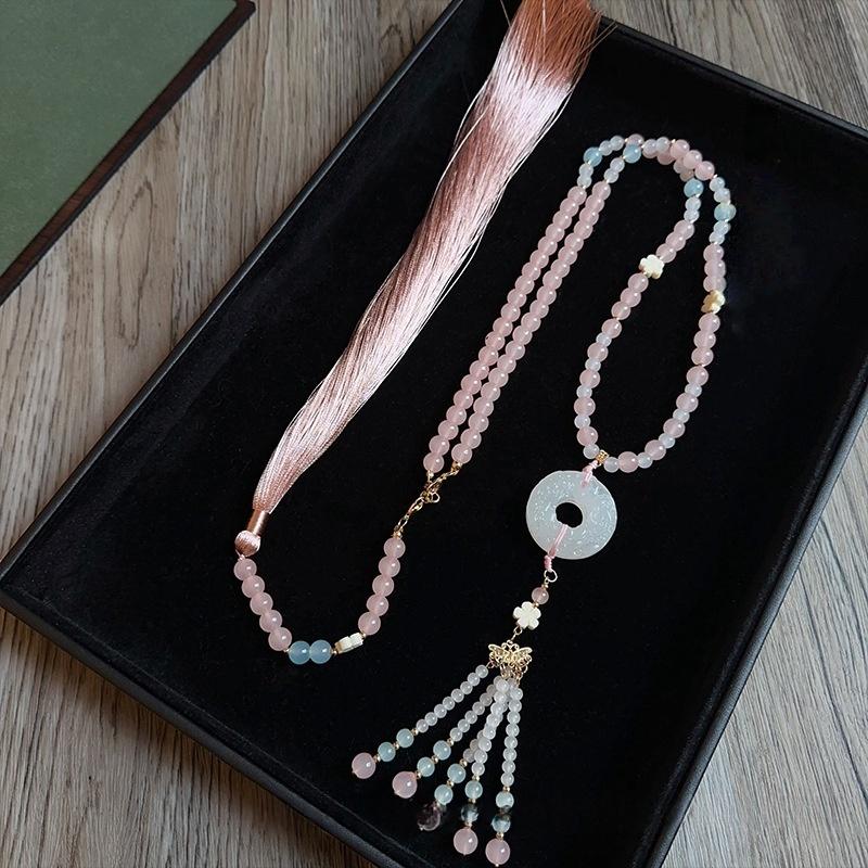 Fashion Chinese Style Beaded Long Tassel Necklaces Ethnic Style Hanfu Cheongsam Necklaces Accessories Retro Jewelry For Women