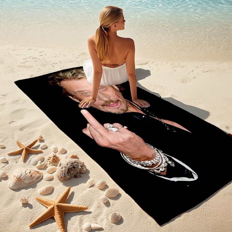 French legendary rock singer and actor Johnny Hallyday towel outdoor camping vacation swimming beach towel outdoor absorbent bath towel Y6