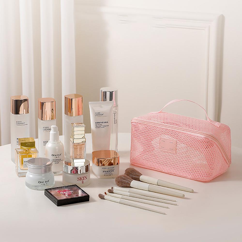 Large Capacity Cosmetics Storage Bag Simple Travel Outdoor Portable Toiletries Storage Package Mesh Zipper Makeup Bags for Women