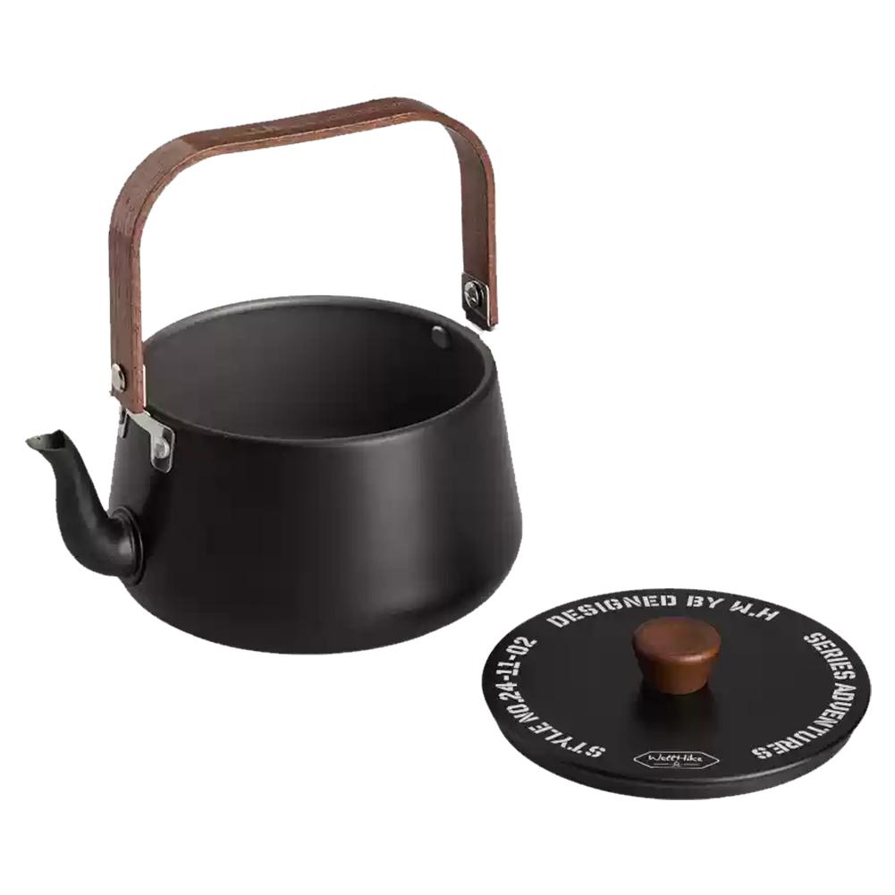 

1.1L Camping Water Kettle with Wooden Handle Boiling Stovetop Pot Aluminum Alloy Lightweight Coffee Pot Tourist Tableware чорний