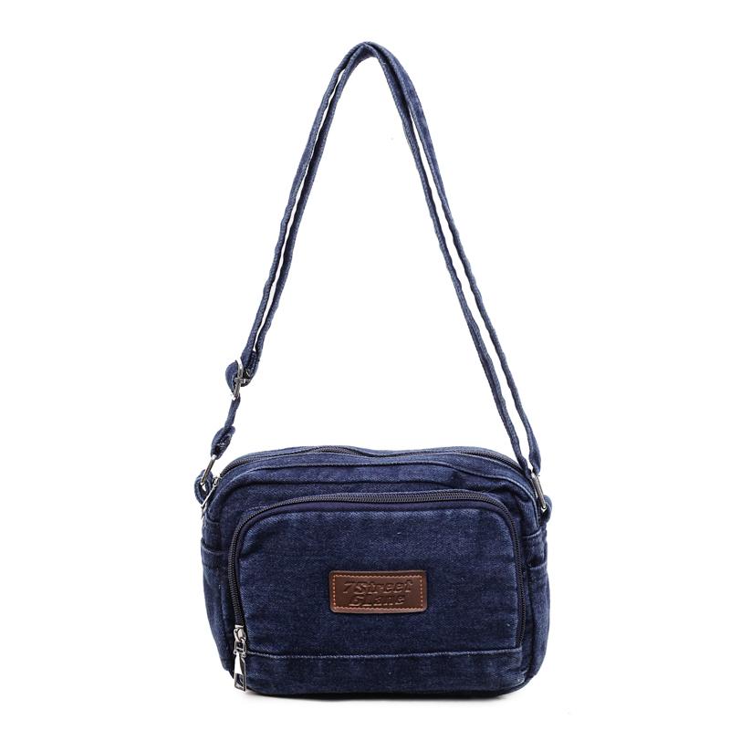 Klasická džínová ležérní malá taška přes rameno s více kapsami a nastavitelnými ramenními popruhy, peněženka na nulu, jednobarevná zábavná crossbody taška