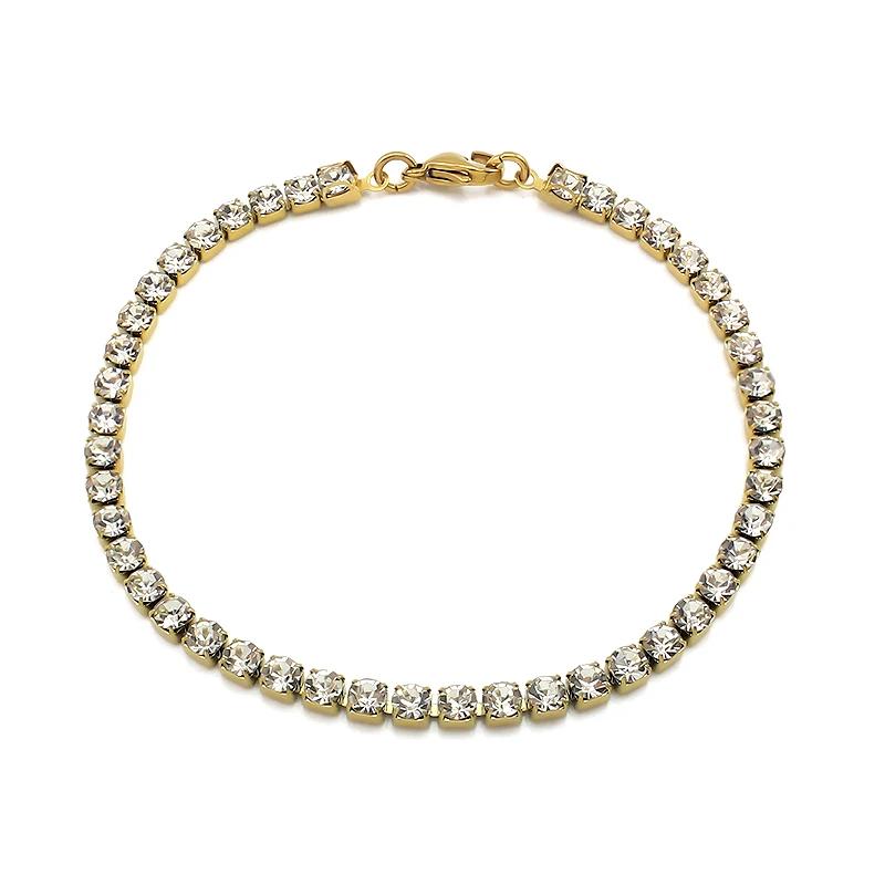 

3mm Wide PVD Plated Stainless Steel Tennis Chain Zircon Choker Necklace Shiny Crystal Luxurious Jewelry