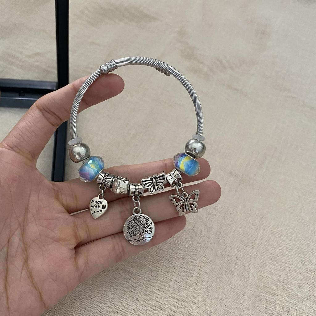 Panjia Dora Women's Stainless Steel Beaded Bracelet - European American Versatile Luxury Jewelry