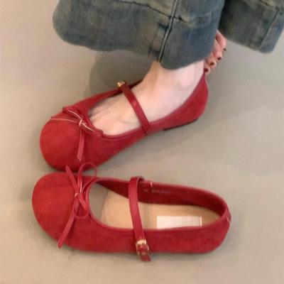 Version spot~ Tempérament nœud chaussures de soirée pour femmes mot avec bouche légère bout rond chaussures simples Mary Jane douces françaises