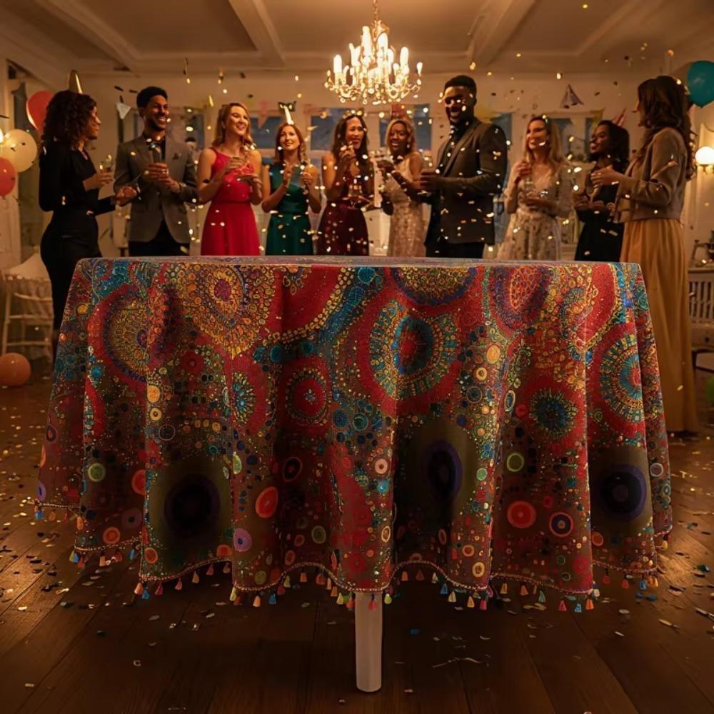 Decorative Waterproof Color Printed Tablecloth Scratch Resistant Anti-fouling Table Linen with Tassel Table Runner Dining Table