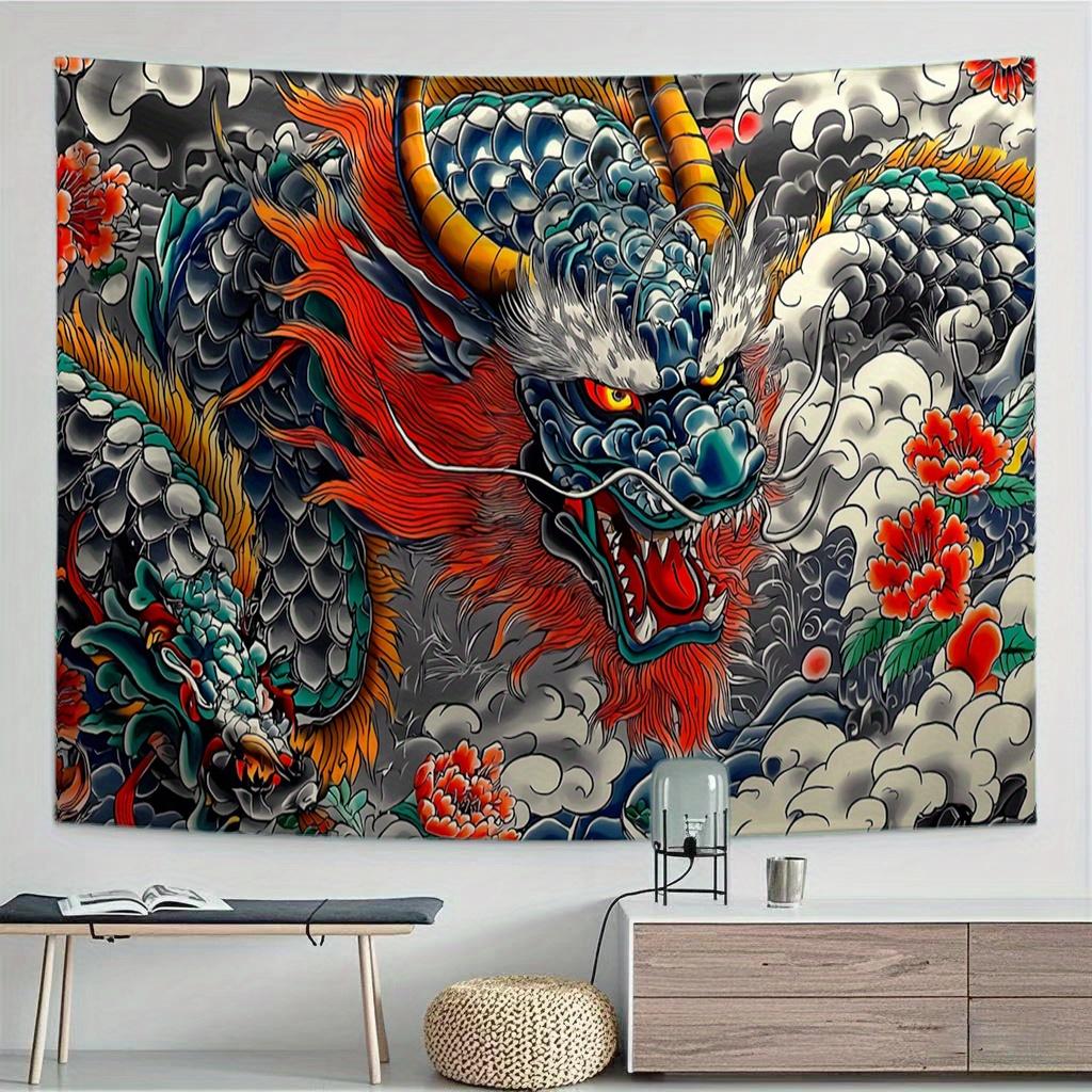 China-Chic Qinglong Tattoo Tapestry Japanese Hefeng Wall Hanging Cloth Living Room Atmosphere Decoration Room Decoration