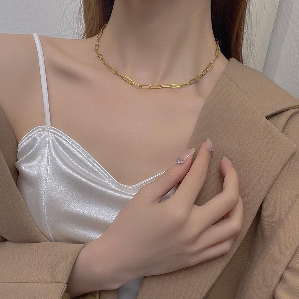 Gold Thin Chain Choker: Titanium Steel Layered Necklace with a Niche Design