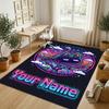 Neon Cat Theme Soft Crystal Velvet Rug Custom Name & Text Print Non Slip Floor Rug for Bedroom Living Room