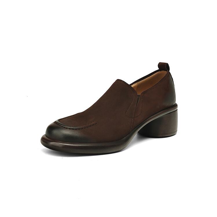 

Мода Новая Осень Натуральная Кожа Женская Обувь Мода Обувь с Круглым Носком для Женщин Массивный Каблук Лоферы Zapatos Mujer Женские Туфли-Лодочки Коричневый 34 коричневый