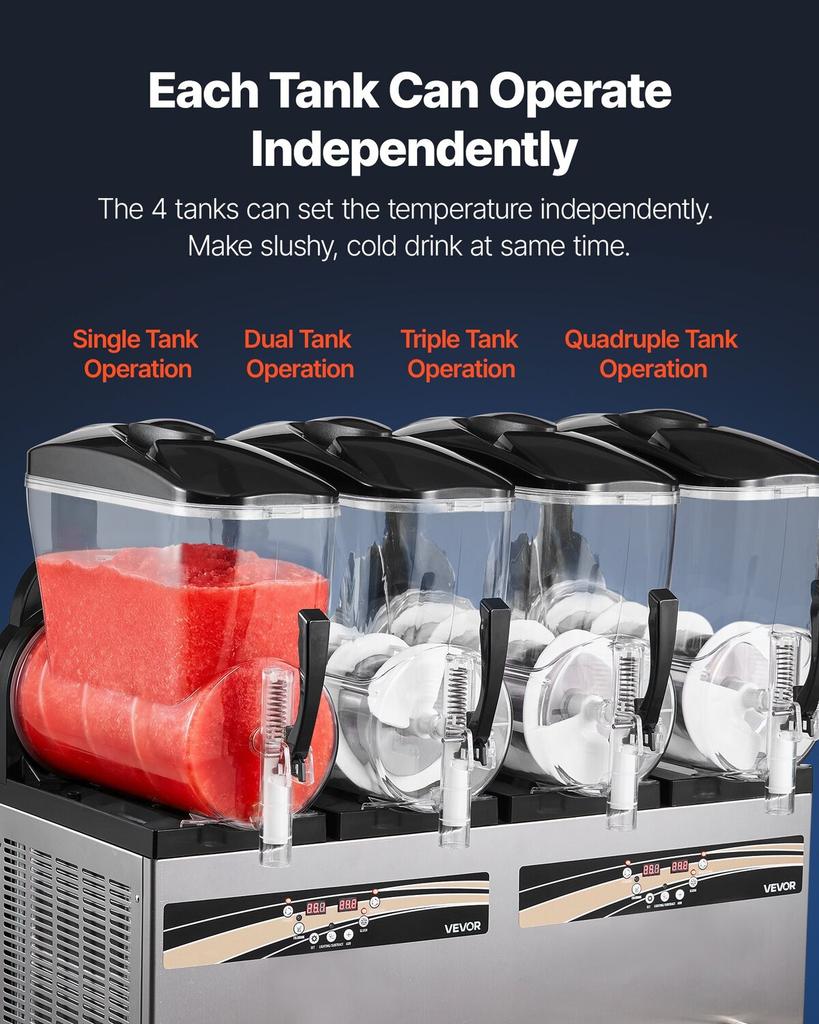 Slushie Machine, 12L/3.17Gal X 4 Tank Commercial Slushy Maker, Frozen Drink Maker with Self-Cleaning, Margarita Machine for Restaurants Bars Party for