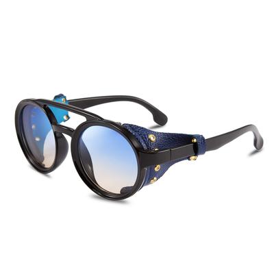 FEISEDY Retro Round Sunglasses Steampunk Vintage Eyewear Light Sunglasses Plastic Frame Leather Wear B2532 Men's Women's