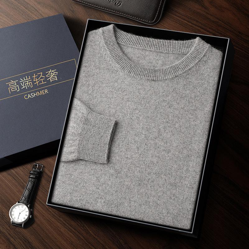 Crew neck cashmere sweater knitted soft waxy cashmere sweater solid color warm