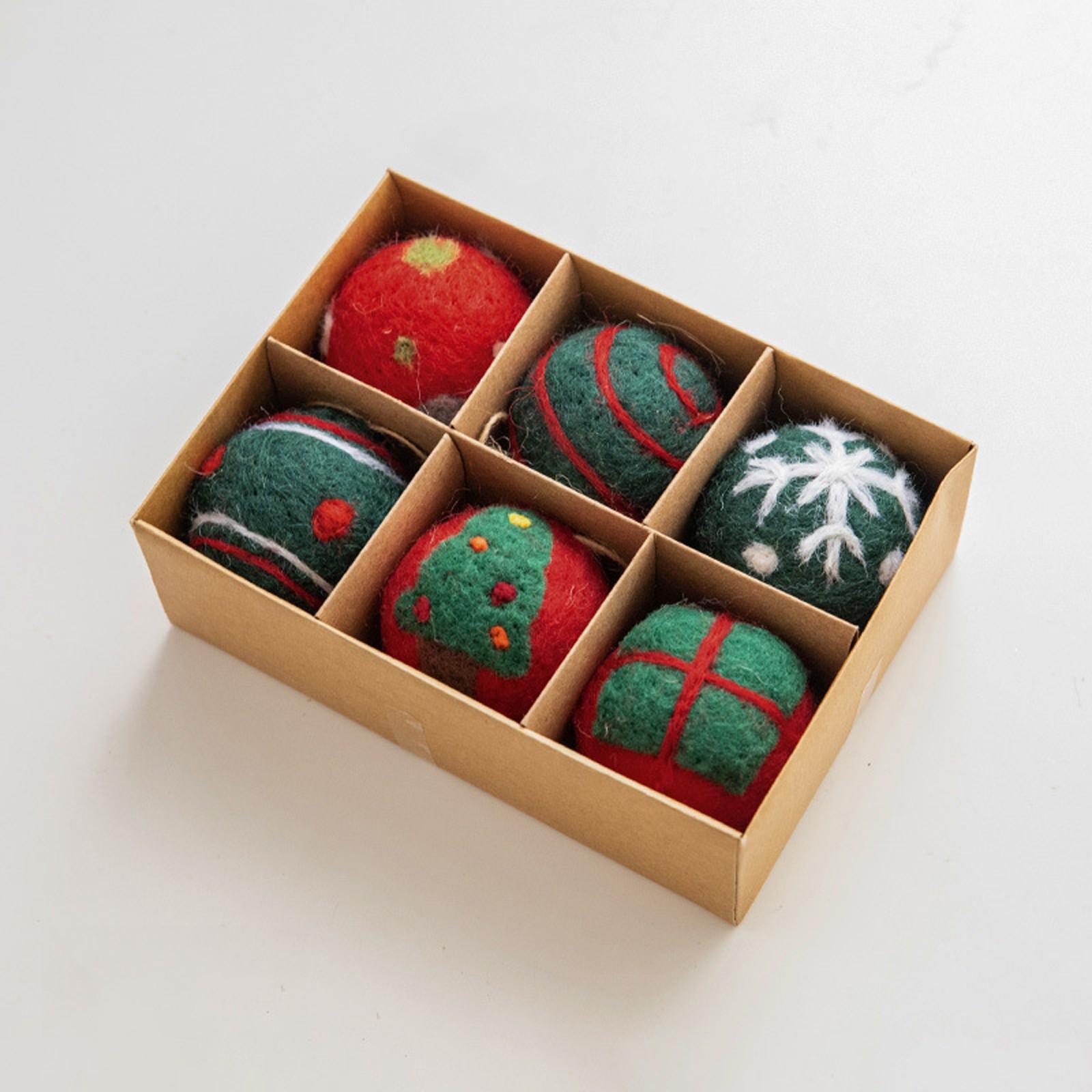 

6pcs/Box Wool Fe-Lt Snowflake Christmas Tree Decoration Ball For Christmas Decoration Christmas Small Pendant Baubles Ornament One Size зелёный