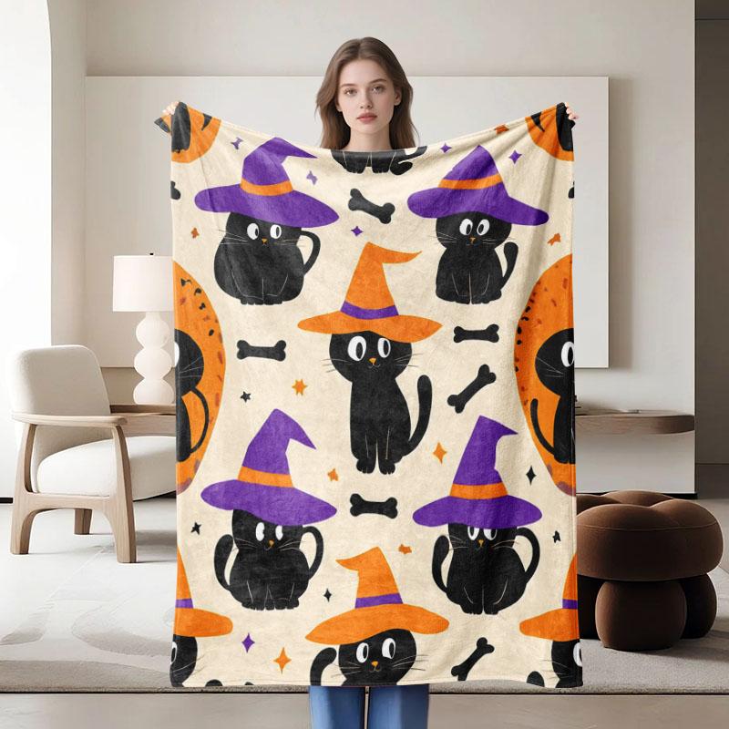 1 piece, Halloween-themed flannel blanket, available in multiple colors, soft and comfortable, suitable for all seasons and perf