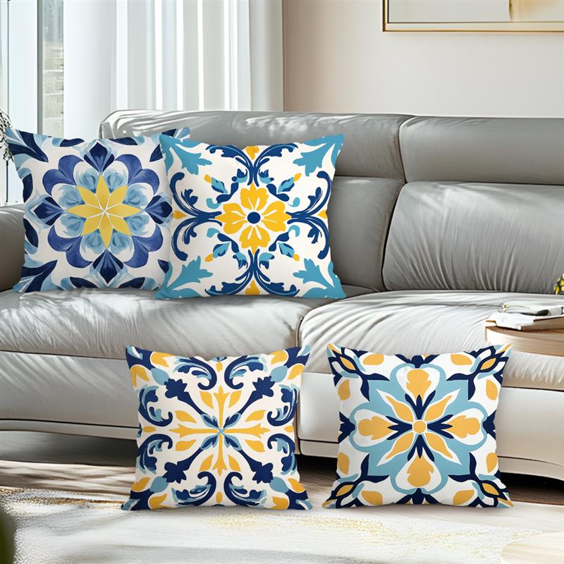 Home Decor Exquisite Blue-Yellow Floral Pattern Pillow Covers Pattern Cushion Cover Suitable for Sofa Bedroom Car Pillow Cover