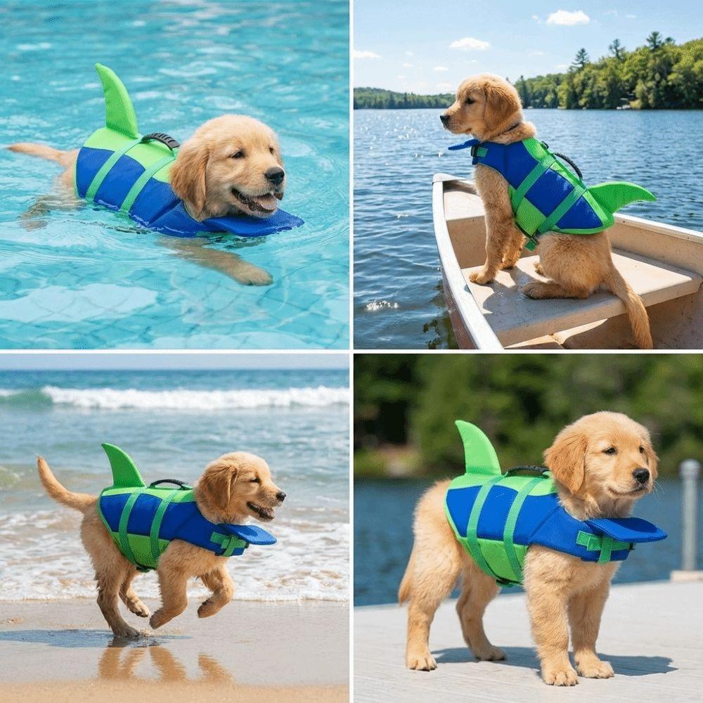 Shark Shape Dog Life Vest Adjustable Dog Life Preserver Dog Swimming Suit Boating Safety