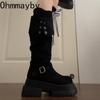 Platform Height Increase Woman Knight High Boots Punk Style Thick Heels Long Booties Autumn Winter Belt Buckle Ladies Shoes