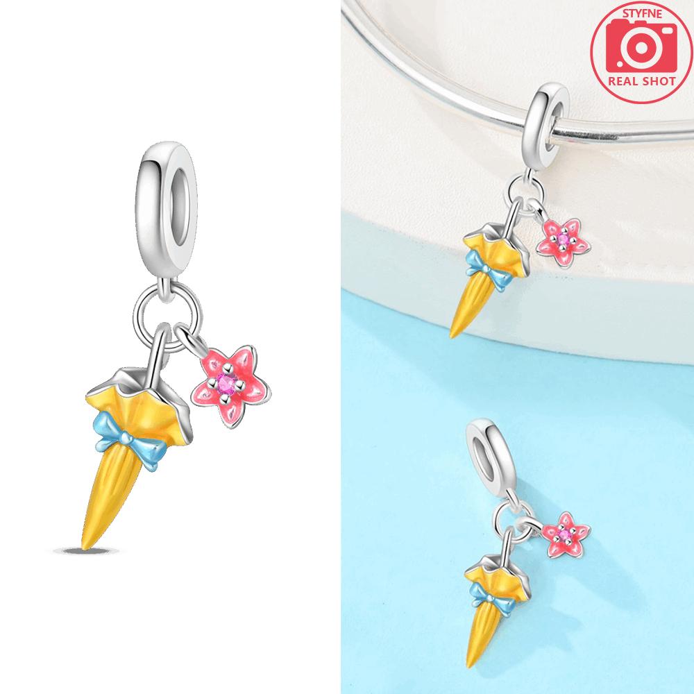 Blue Dress With Heart Tower Yellow Umbrella Comb Pendant Original Copper Beads Fit Bracelet Jewelry Diy Women Accessory Gift