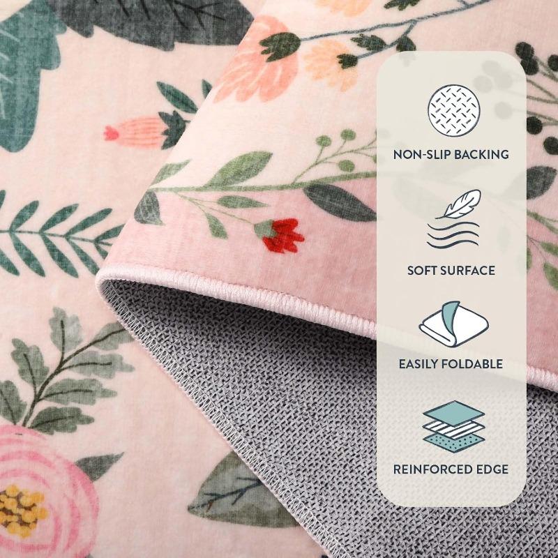 Purple Floral Living Room Carpet Washable Rugs for Bedroom Aesthetic Sofa Coffee Table Mat Modern Nursery Decoration Floor Mats