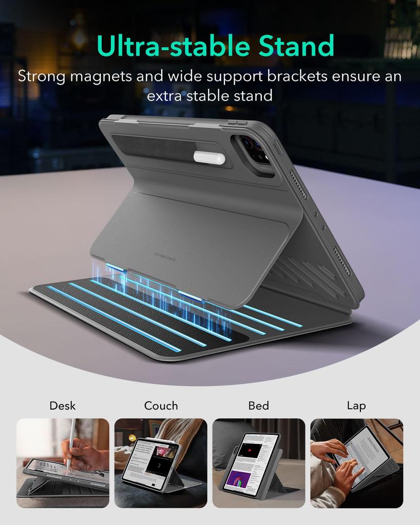 ESR iPad Pro Case Exclusive Rotating Case with Removable Magnetic 9 Adjustable Angle Rugged Shift Gray 12.9 (2022/2021, 6th/5th Generation) Cover,