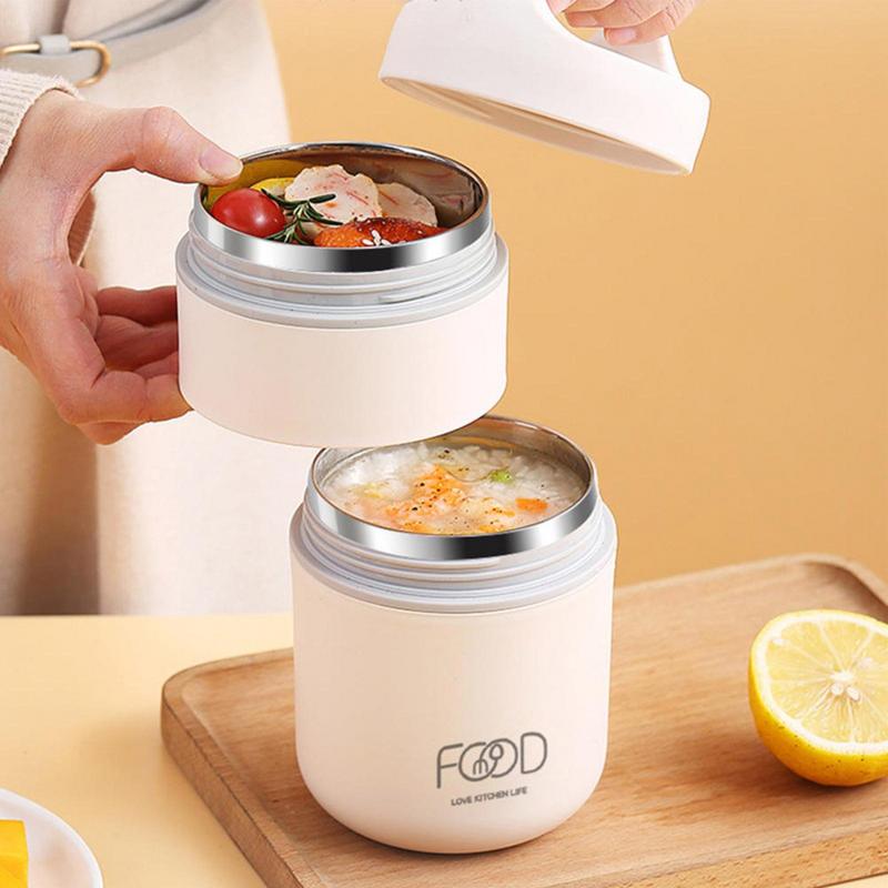 Stackable Thermal Containers Stainless Steel Leak-Proof Lunch Storage Box 2-Tier Vacuum Insulated Thermos Hot Food Soup Bowl Jar