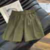 Women Linen Blend Elastic Waist Wide Leg Shorts Casual Summer Bottoms