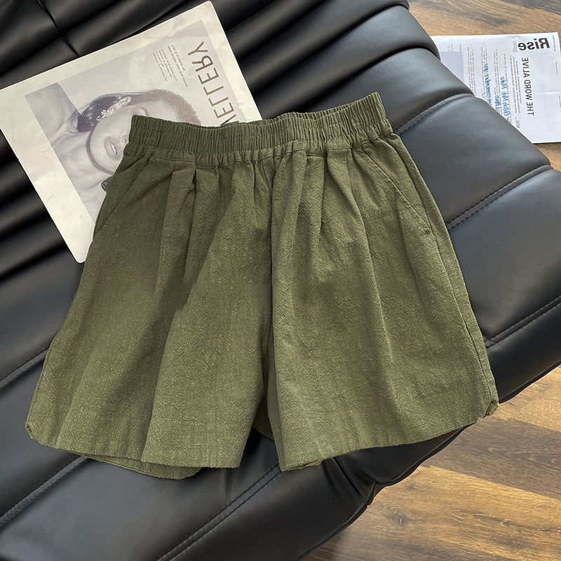 Women Linen Blend Elastic Waist Wide Leg Shorts Casual Summer Bottoms