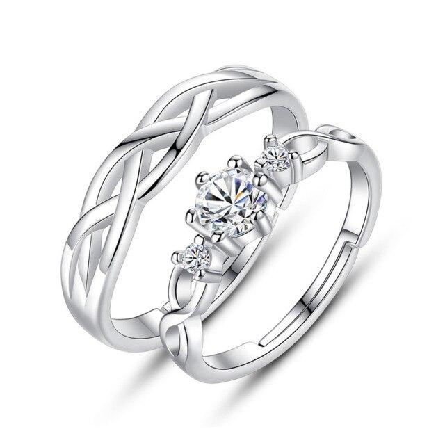 New Arrival  Sterling Color Couple Rings Chic Fashionable Love Language Adjustable High Quality Cubic Zircon Pair Lovers Rings Jewelry