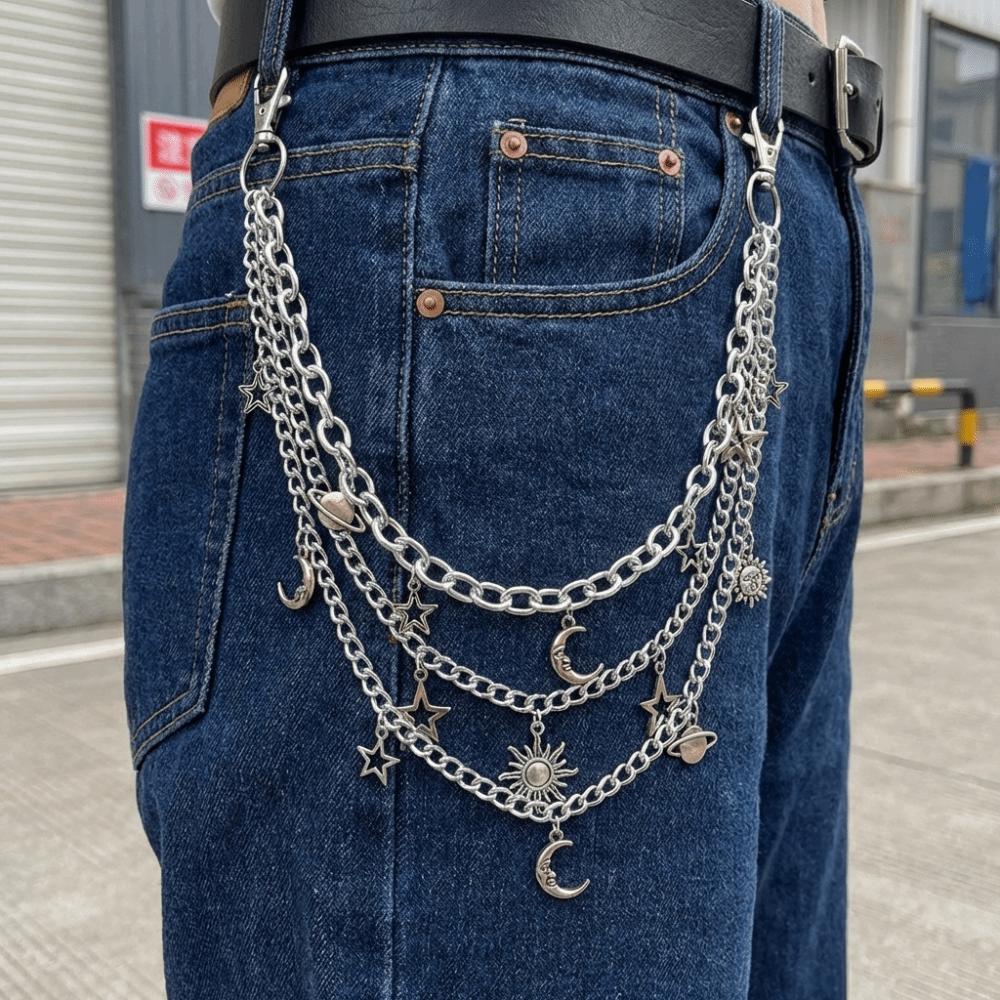 Moon Metal Pants Belt Chain Y2K Hip-hop Style Chain Unisex Multi Layer Waist Chain Music Festival