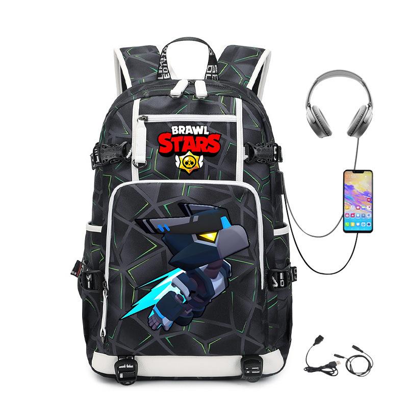 Mochila Periférica Brawl Stars Com Usb Mochila de Estudante para Viagem ao Ar Livre Mochila de Montanhismo de Grande Capacidade