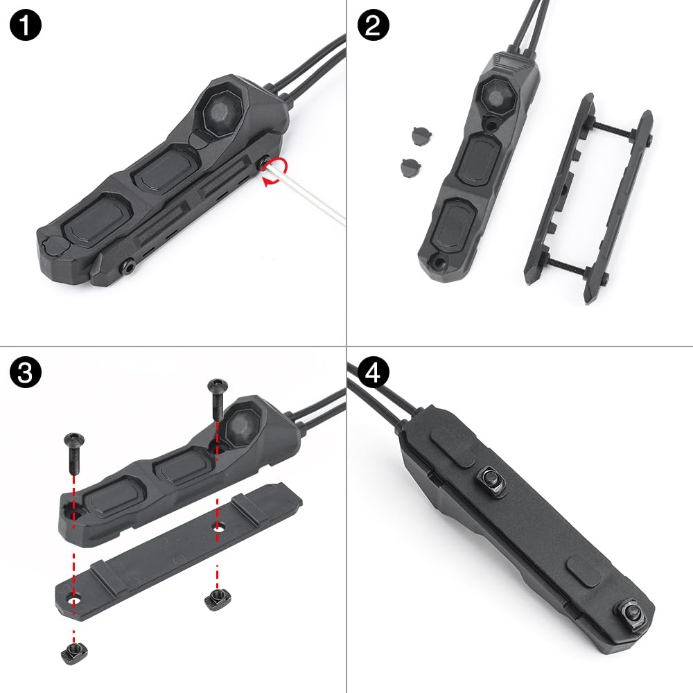 AXON-type three-key button remote switch for simultaneous operation of WADSN PEQ and SF lights [20mm rail/KeyMod/M-Lok compatible] (Black)