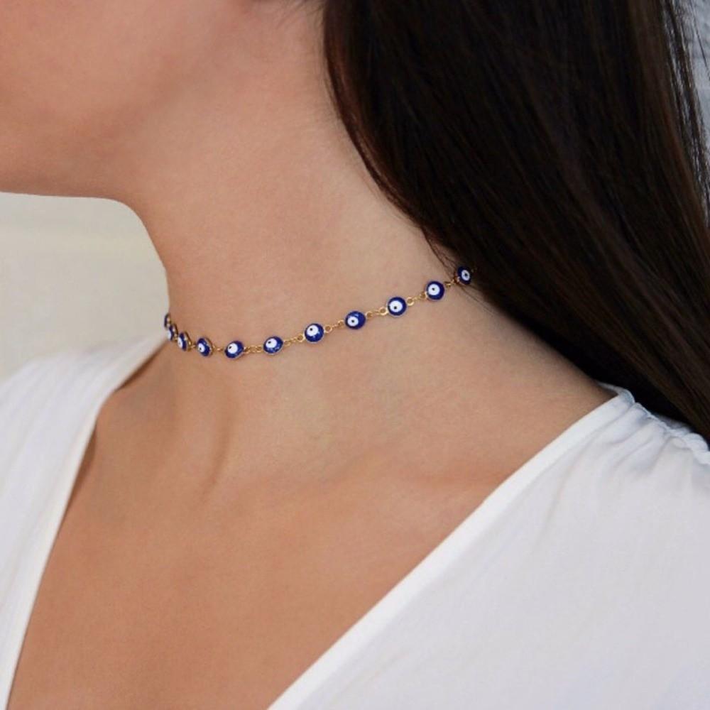 Stainless Steel Blue Eye Necklace Minimalist Clavicle Chain Fashion Colorful Anklet  Daily Wear