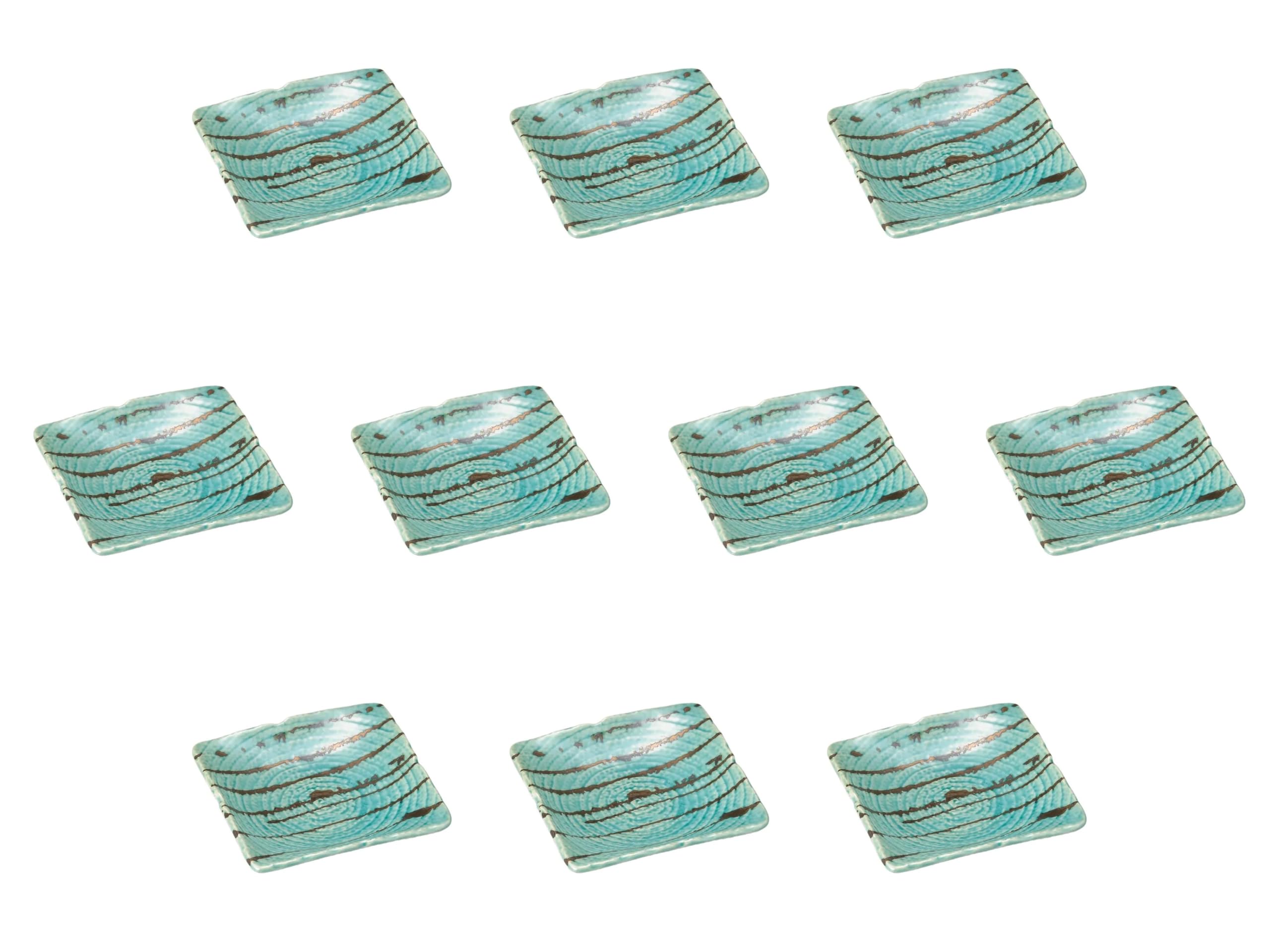 

Set of 10 Small Gold and Green Rope Pattern Square Plates x 11 x 3 Small Square Plates by Setomonohonpo [11 cm] зелёный