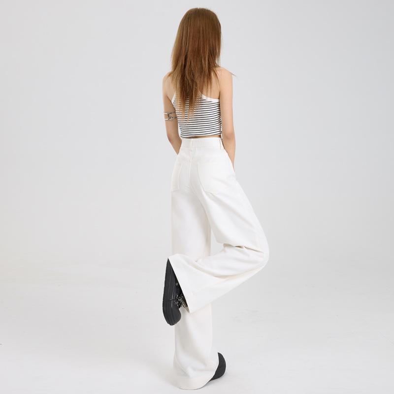 Women's Autumn 2025 Casual White Wide-Leg Pants: High-Waist, Loose, Slimming, Drapey, Floor-Length