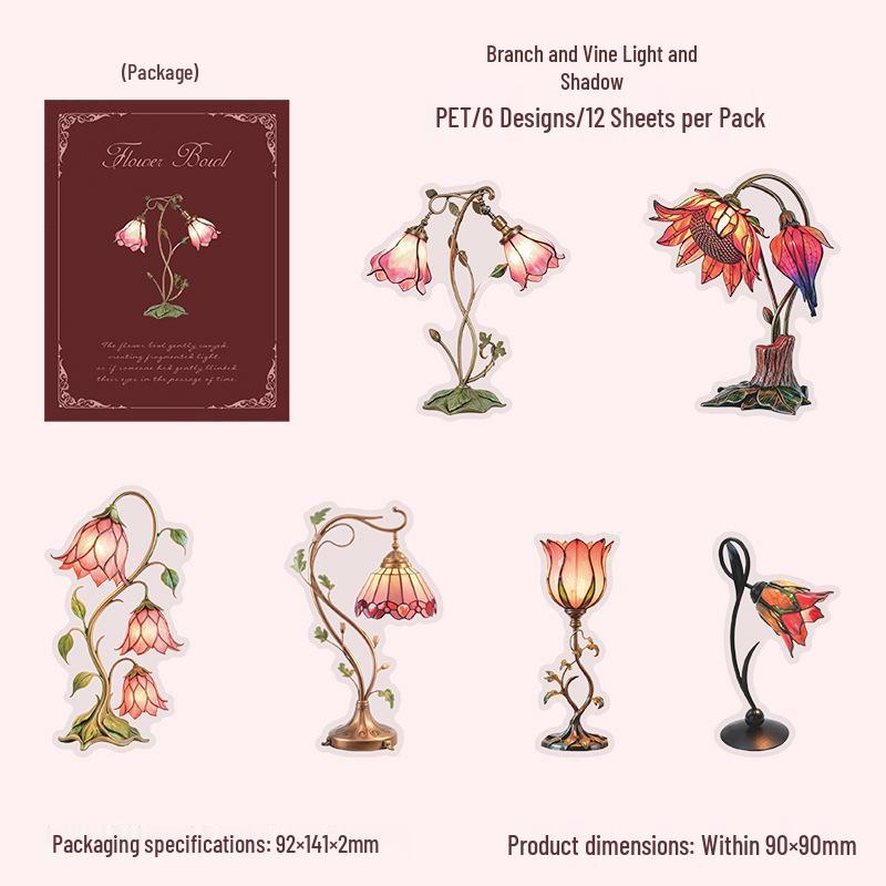 Beautiful Day Flower Cup Series Sticker Pack: Retro Lamp & Journal DIY Decorations