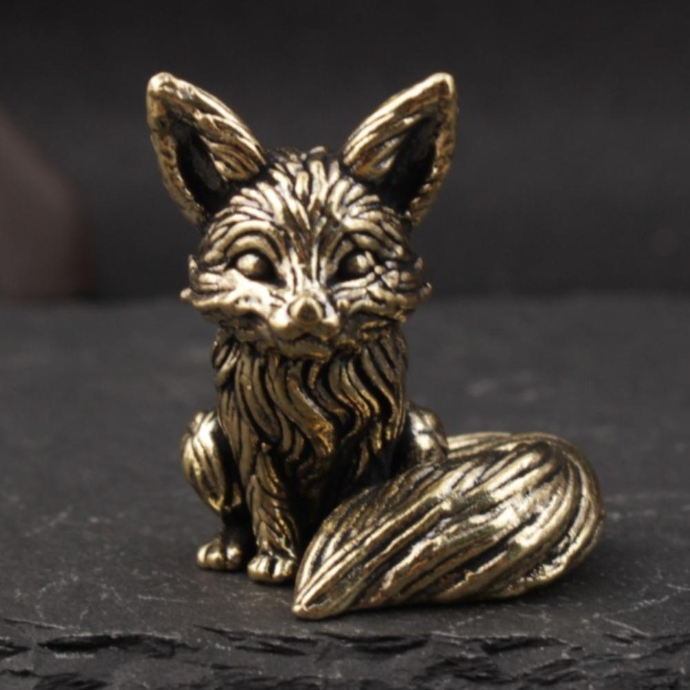 Mini Cute Brass Fox Statue Vintage Simulated Animal Statue Home Office Desk Decor Ornament Metal Figure Props Toy Gift Dropship