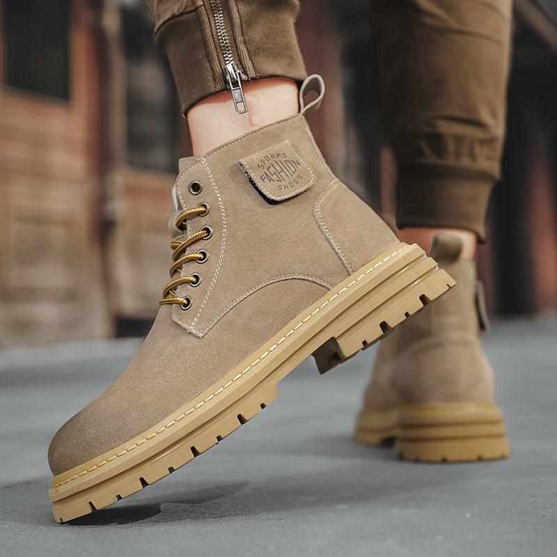 Leather Shoes High Boots Winter Sport Shoes for Men Safety Shoes Round Toe Non-slip Shoes Casual Sneaker Height Increasing