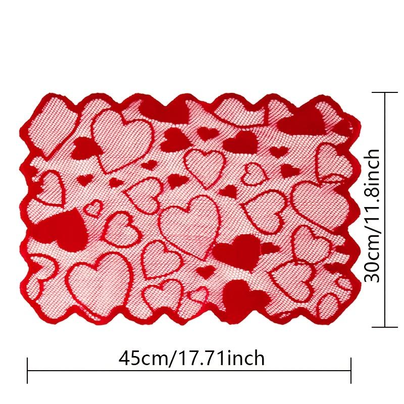 5pcs  Valentine's Day Heart-Shaped Red Lace Table Flag Placemats -Rectangular Wedding,Anniversary & Romantic Dinner Decorations