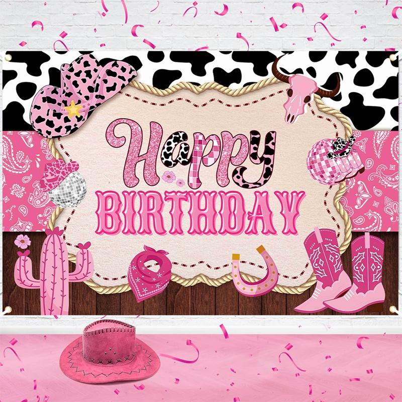 Rustic Cowgirl Birthday Party Backdrop Boho Country Happy Birthday Banner for Western Theme Birthday Decorations Baby Shower