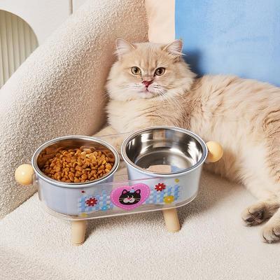 Tigela Dupla Elevada Antiderrapante para Pets em Aço Inoxidável com Proteção Cervical