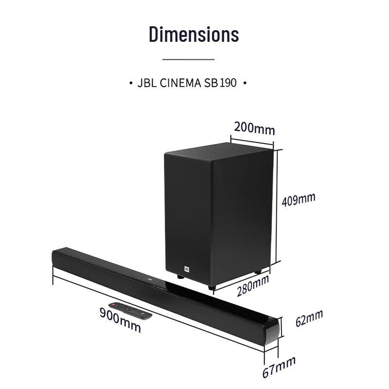 JBL CINEMA SB190 2.1 Channel Dolby Atmos Soundbar with Wireless Subwoofer CN Plug (adapter Included) (CN Version)