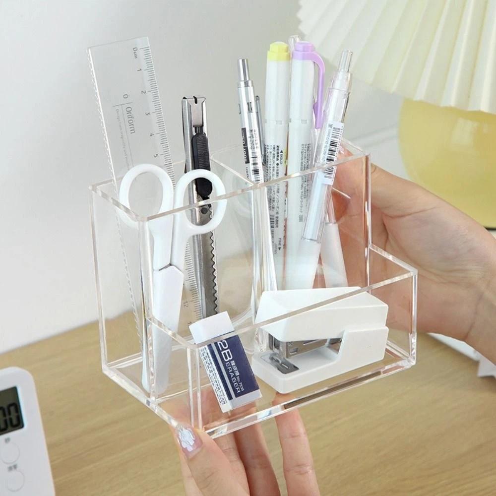Transparent Pencil Storage Box Simple Stationery Organizer Large Capacity Desk Pen Holder  Desktop