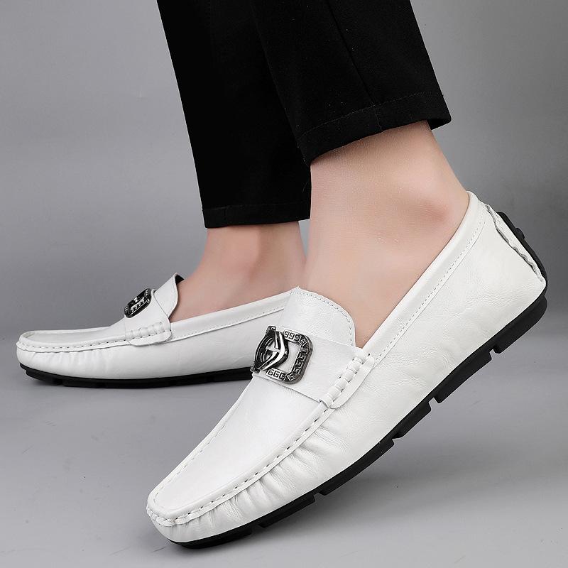 0851 Men'S Doudou Shoes Loafer Leather Shoes Spring Low-Top Foot Set Cowhide Surface Metal Large Size One Pedal Casual Shoes Single Shoes