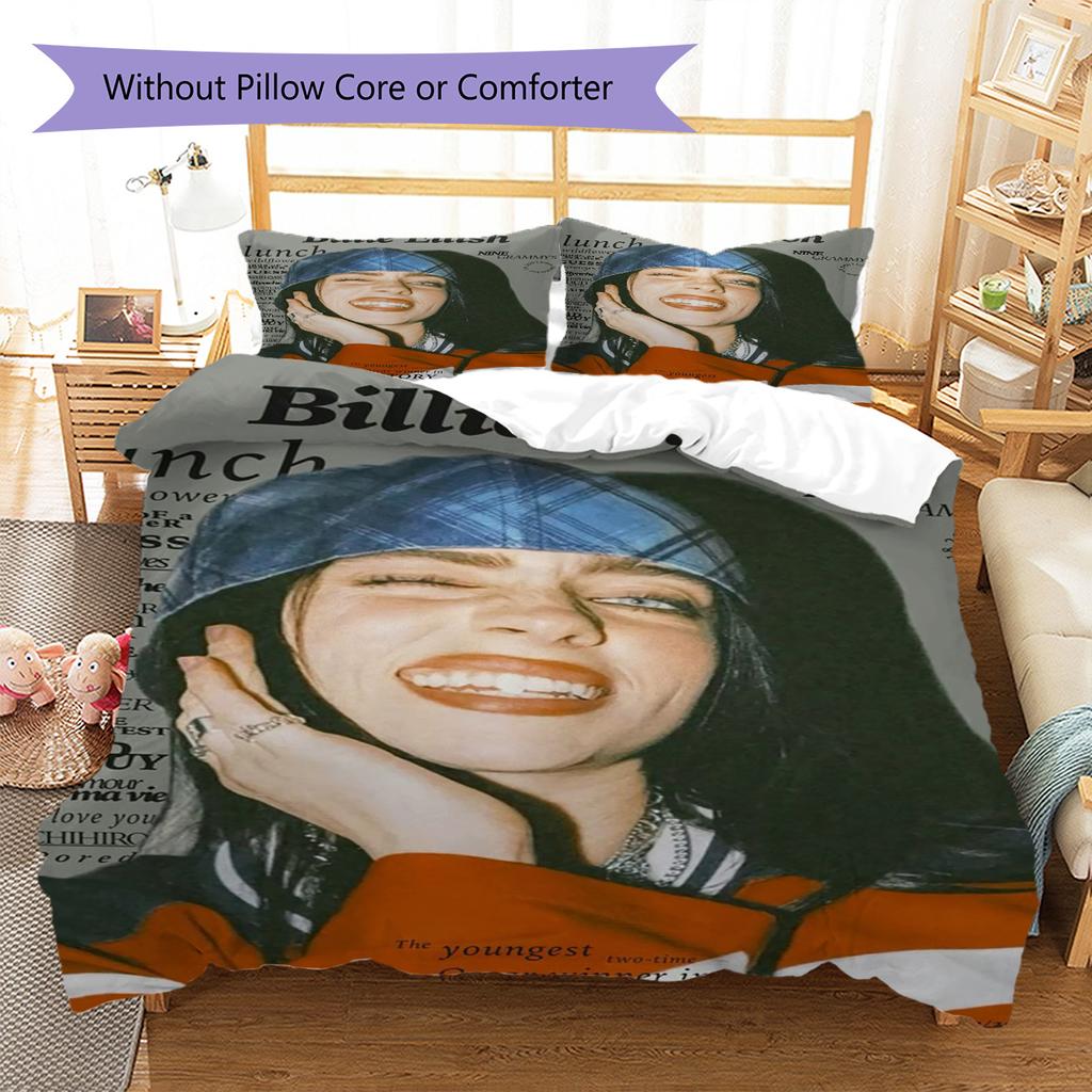 Billie Eilish Muster Bettwäsche, Steppbett Set Bettbezug Kissenbezug Zuhause Geburtstagsgeschenk (1 Bettbezug + 2 Kissenbezüge, ohne Füllung)